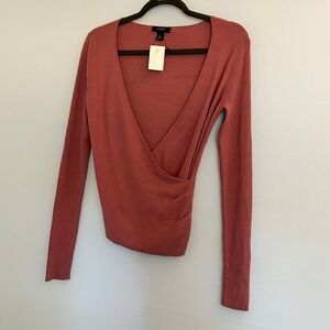 Halogen Women's Ribbed Knit Wrap Long Sleeve Top Small New